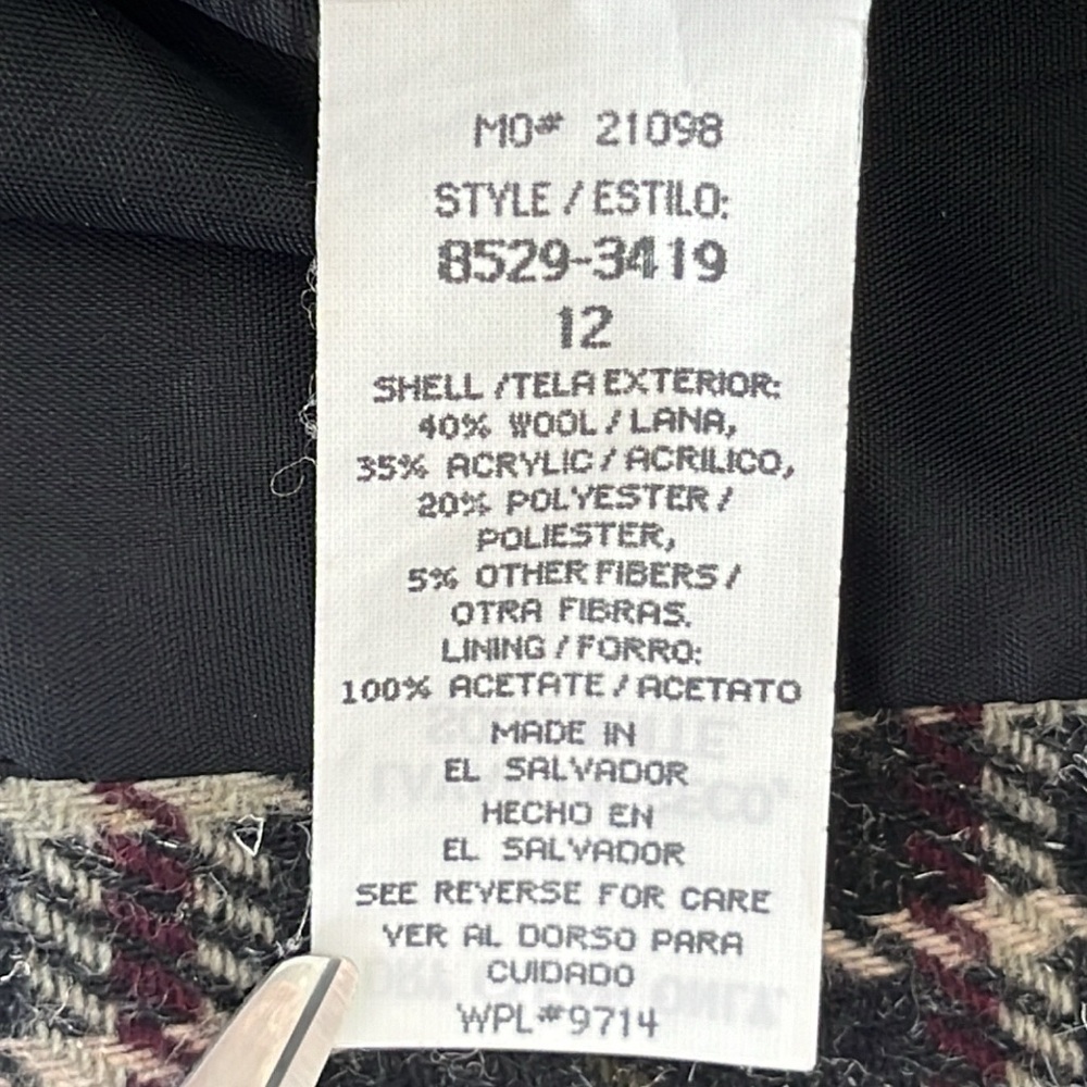 Sag Harbor Vintage Blazer Gray Beige Maroon Plaid Sz. 12 Faux Pockets Wool Blend - Picture 6 of 9